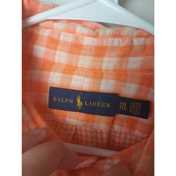 Ralph Lauren Men's Orange Check Plaid Button Down Shirt Size XXL - Picture 3 of 5